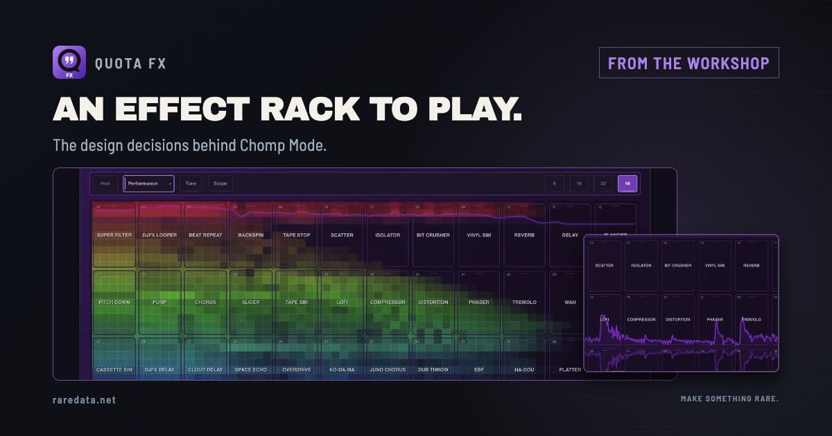 A close view of Quota FX Chomp controls, emphasizing the hands-on performance surface.