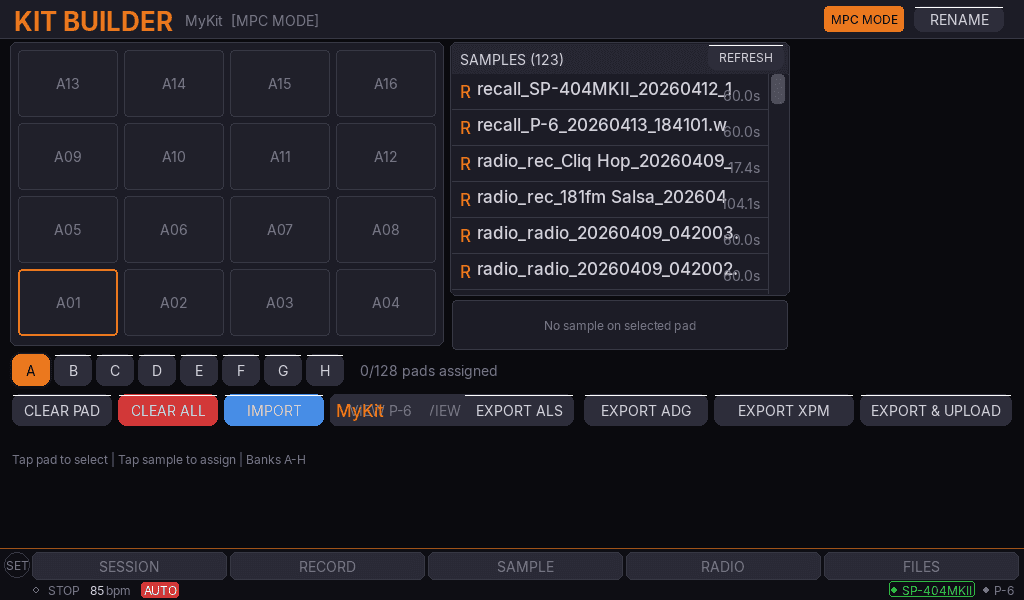 Compa kit builder with 8-bank pad grid and sample library