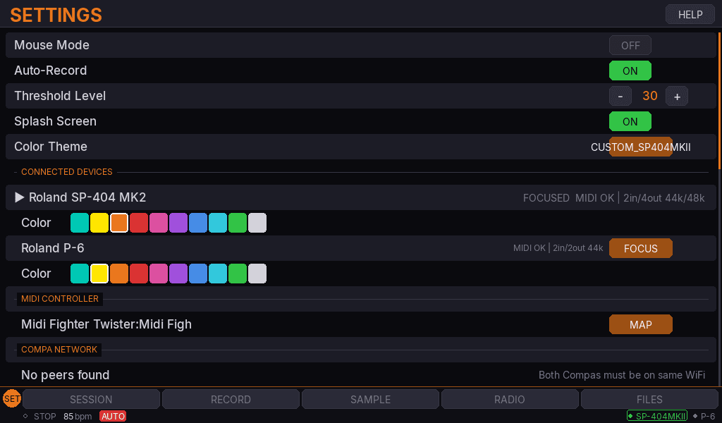 Compa Settings screen