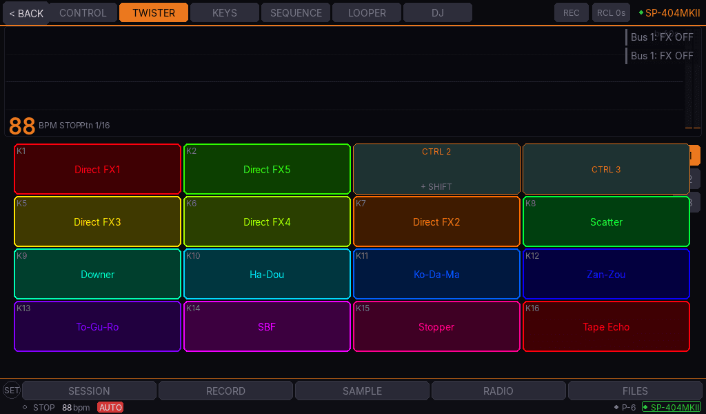SP-404 Twister grid with 16 effect slots