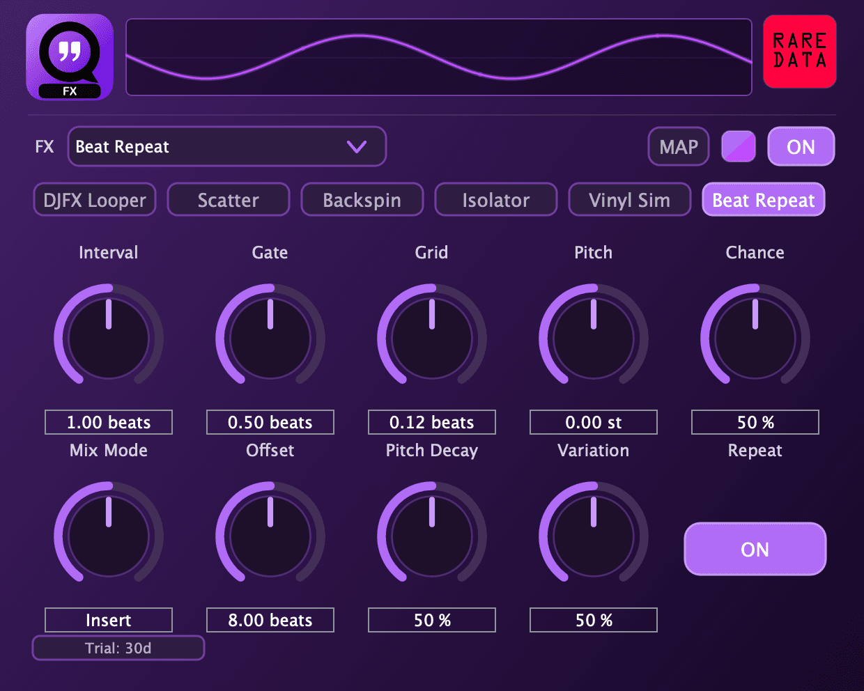 QuotaFX plugin — 26 performance effects with a live oscilloscope
