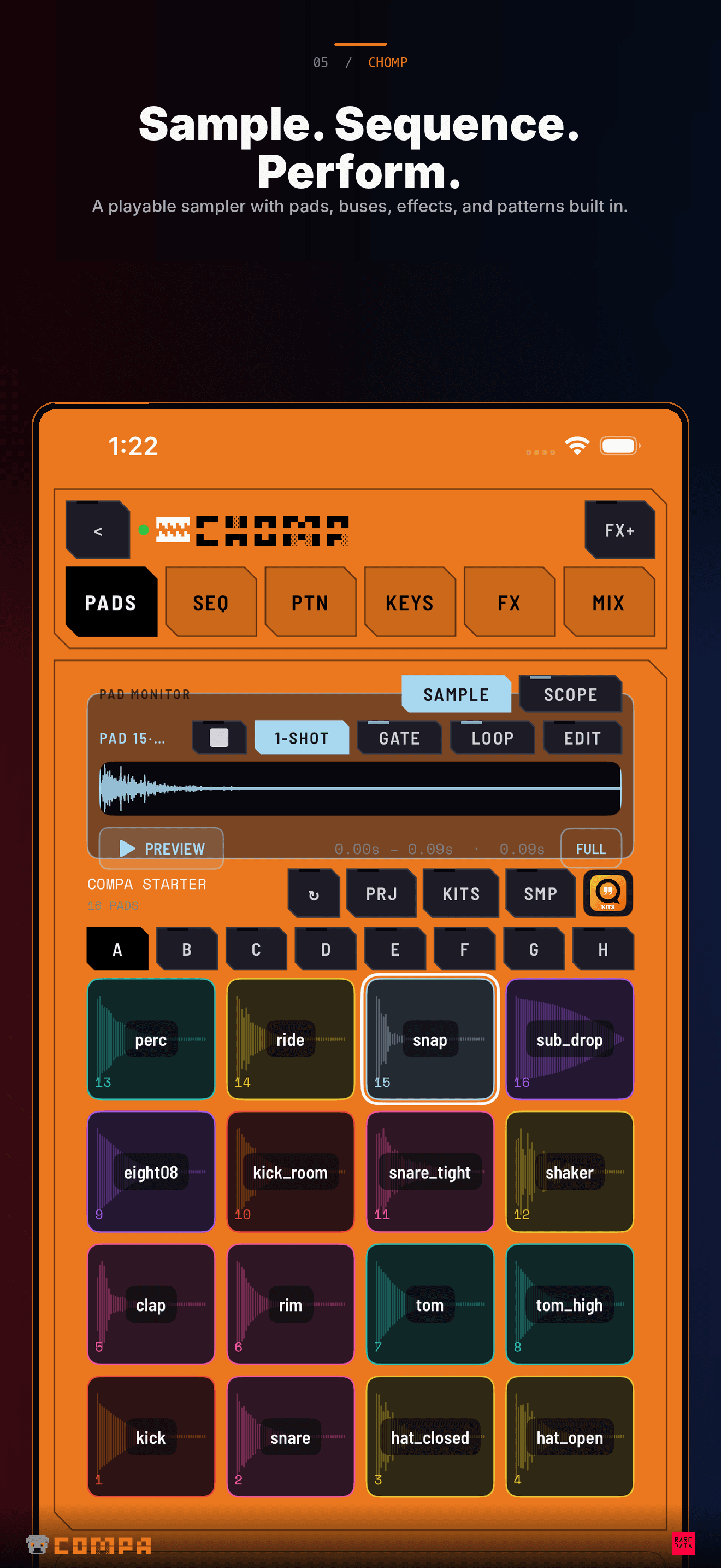 Compa Chomp sampler on iPhone