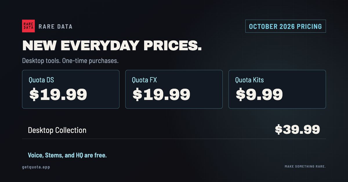 Quota desktop prices from the October 2026 announcement.